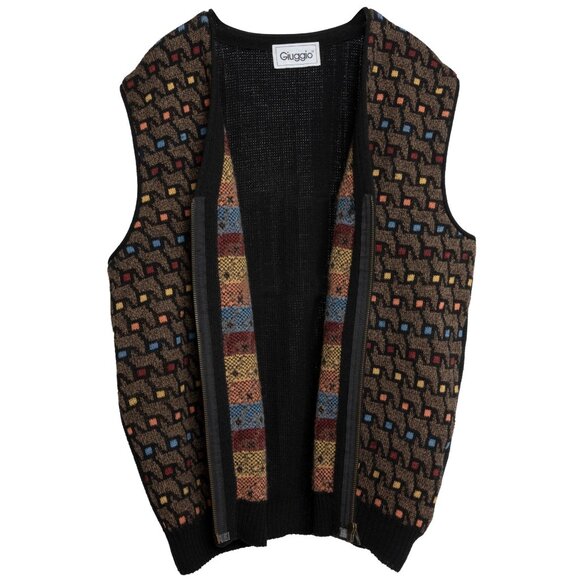 Giuggio (Italy) Vintage Mid-Century Jacquard Stockinette Knit Zip Vest : XL - Picture 6 of 8
